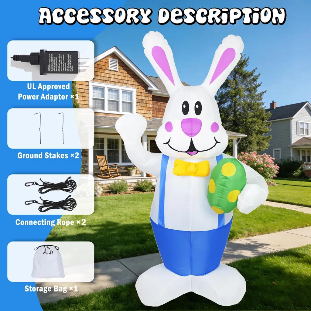 Lapin de Pâques Gonflable Autogonflant 1m90 - Installation Express - 4