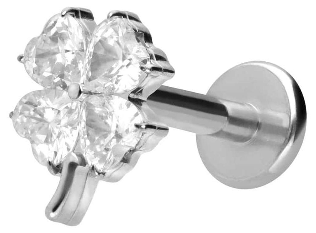Ohrpiercing, Nasenpiercing Titan Labret mit Innengewinde KRISTALLKLEEBLATT Silber Stablänge: 7mm | Stabstärke: 1,2mm