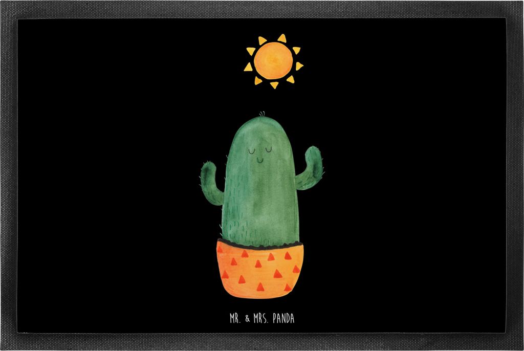 Mr. & Mrs. Panda Fußabstreifer Kaktus Sonne 60 x 90 cm - Schwarz - Geschenk, Kakteen, Trennung, fußmatte, Glück, Bodenvorleger, Fußabtreter, ab...