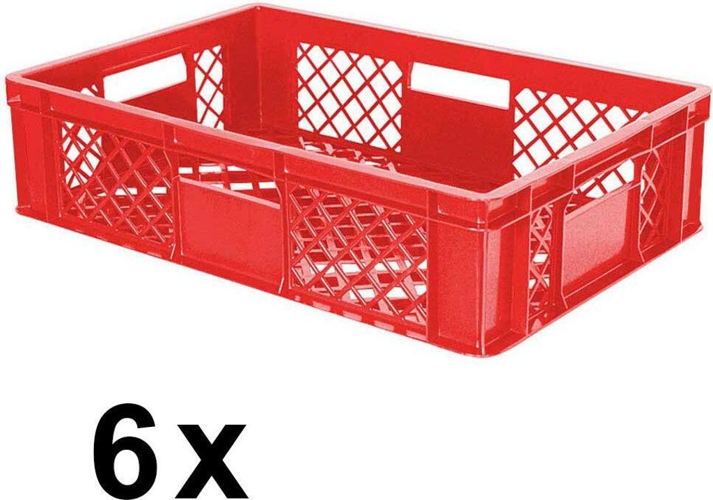 6x Eurobehälter durchbrochen/Stapelkorb, PE-HD rot, Produktbild 