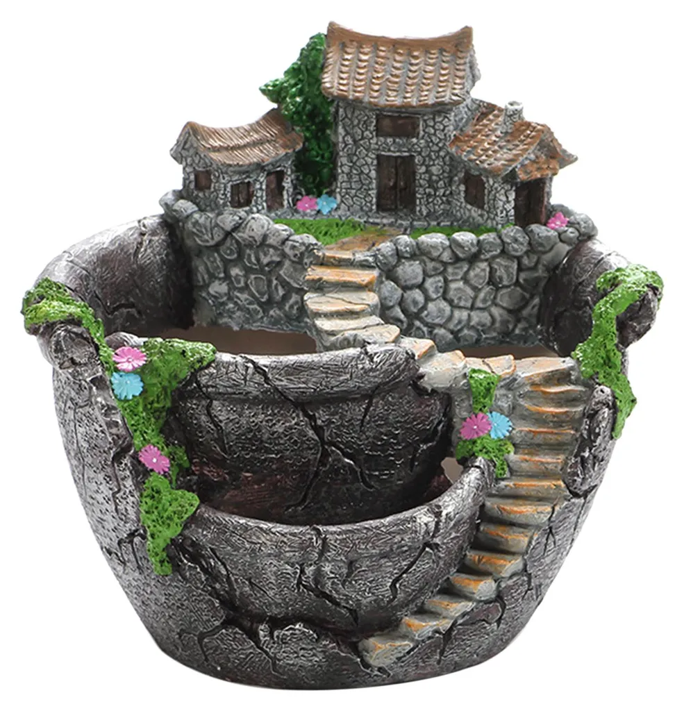 Pot de fleurs résine avec plaque anti-fuite pour plantes succulentes