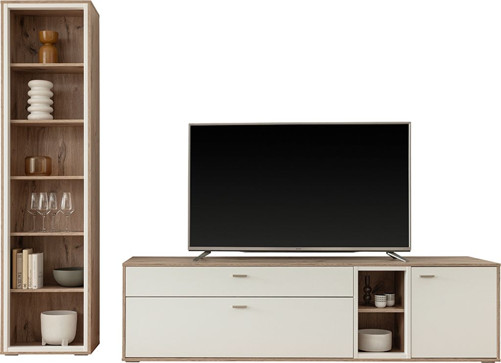 Wohnwand in Eiche und weiß modern, 2-teilig - SAGUNTO-05