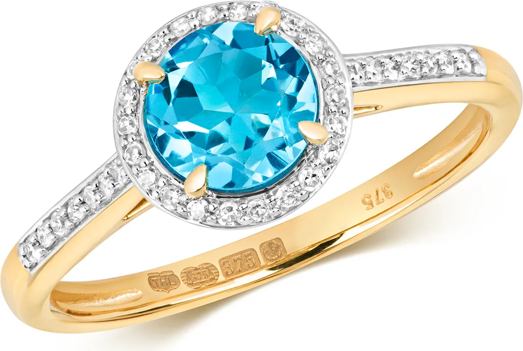 Bague de fiançailles en Or avec Topaze Bleue et Diamants Brillants taille 55