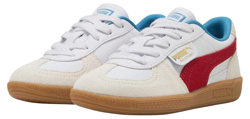 Puma - "Palermo" Sneaker für Kinder, Leder, Niedrig geschnitten, Flach GT16722 (33 EU) (Weiß/Rot)