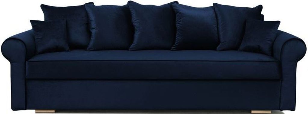 Schlafsofa VIVIA, Sofa mit Schlaffunktion und Bettkasten, Klappsofa, Schlafcouch mit Füßen aus Chrome, Couch in Frabe: Blau, Veloursstoff