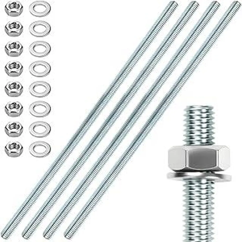 4 barre filettate M10 Barre filettate M10 X 300 mm Barra filettata Bullone filettato Acciaio zincato Perni filettati Zinco blu Barre filettate con 8 dadi esagonali e 8 rondelle