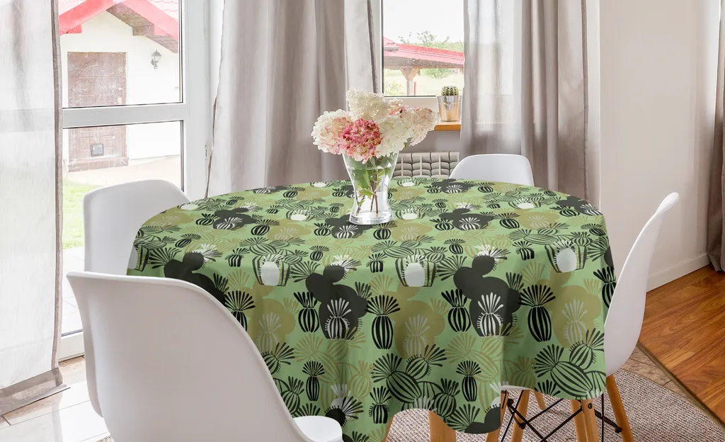 Tovaglia Rotonda Cactus 150cm ABAKUHAUS - Verde Kaki Scuro Antimacchia