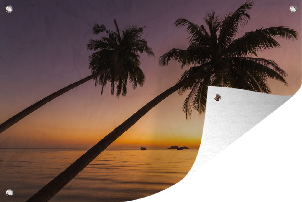 MuchoWow 90x60 cm Outdoor-Poster Gartendeko Sichtschutz Garten Poster für den Garten Die Silhouette zweier Palmen während eines Sonnenuntergan...