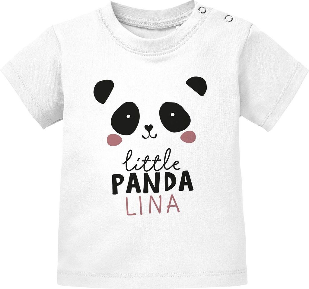Baby T-Shirt mit Namen personalisiert Aufschrift little Panda Junge Mädchen kurzarm Baumwolle SpecialMe weiß 56/62 (1-3 Monate)