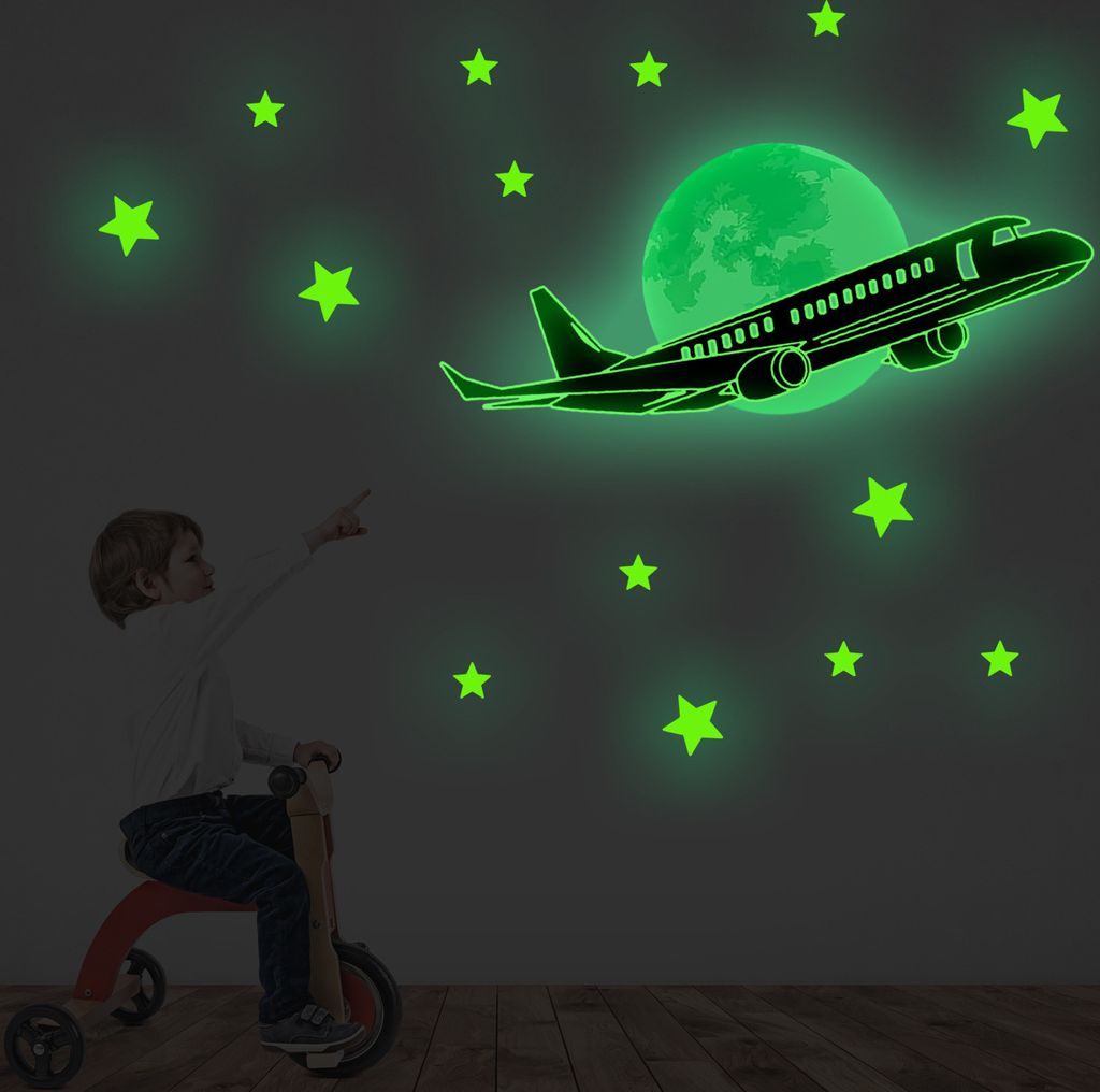 INF Leuchtsticker, Stern- und Flugzeugmotive Grün