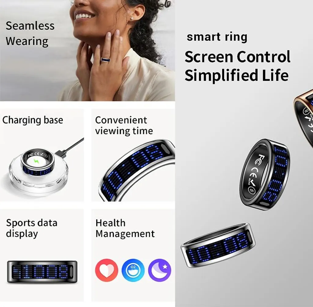 INF Smart Ring con Display: Controllo Touch, Fitness Tracking e Telecomando D'argento 9 - 8