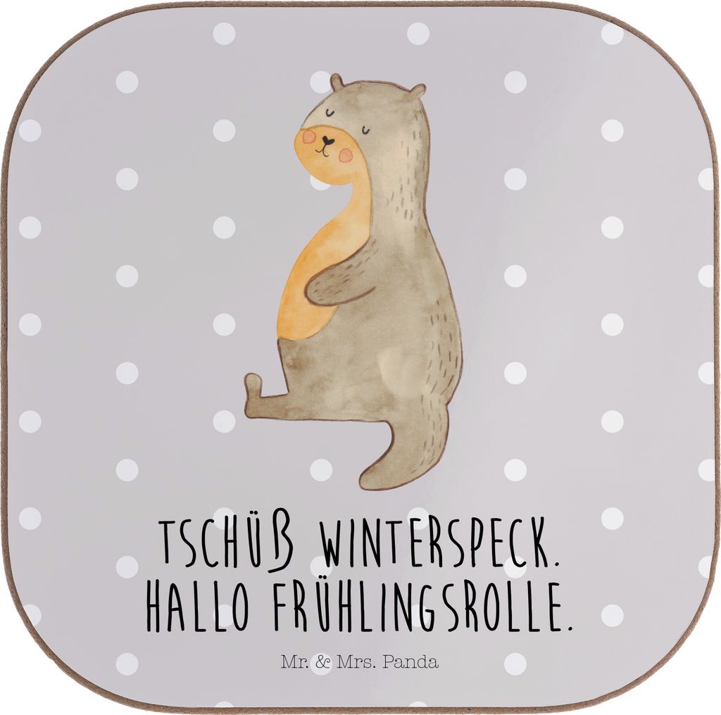 Mr. & Mrs. Panda Untersetzer Tasse Otter Bauch - Grau Pastell - Geschenk, Winterspeck, Teeuntersetzer, Seeotter See, Sportmuffel, bieruntersetzer, ...