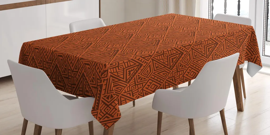 ABAKUHAUS Chiave Greca Tovaglia, Grecian Fret e Wave, Rettangolare per Sala da Pranzo e Cucina, 140 cm x 200 cm, Marrone Cocco Tan