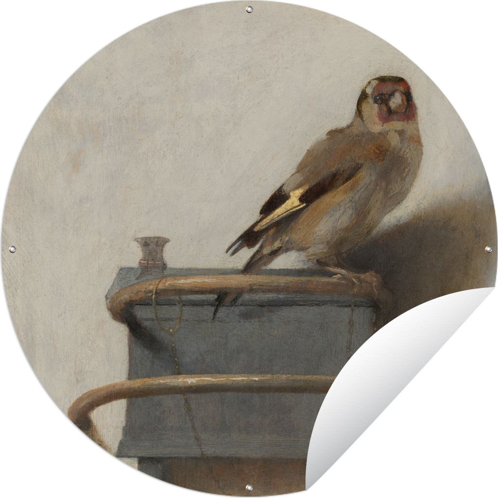 MuchoWow Gartenposter Outdoor-Poster Rund Der Stieglitz - Carel Fabritius Ø 120 cm Gartendeko Rundes Poster draußen