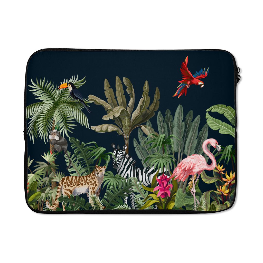 MuchoWow Laptop Hülle 17 Zoll Laptoptasche Dschungel - Pflanzen - Tiere - Kinder - Flamingo - Zebra - Zipper - Schutzabdeckung