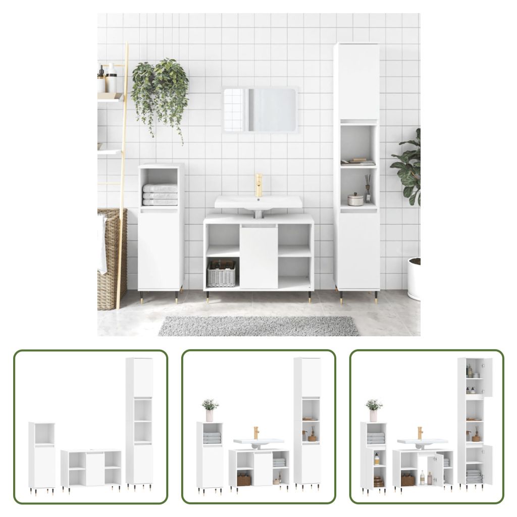 The Living Store 3-tlg. Badmöbel-Set Weiß Holzwerkstoff