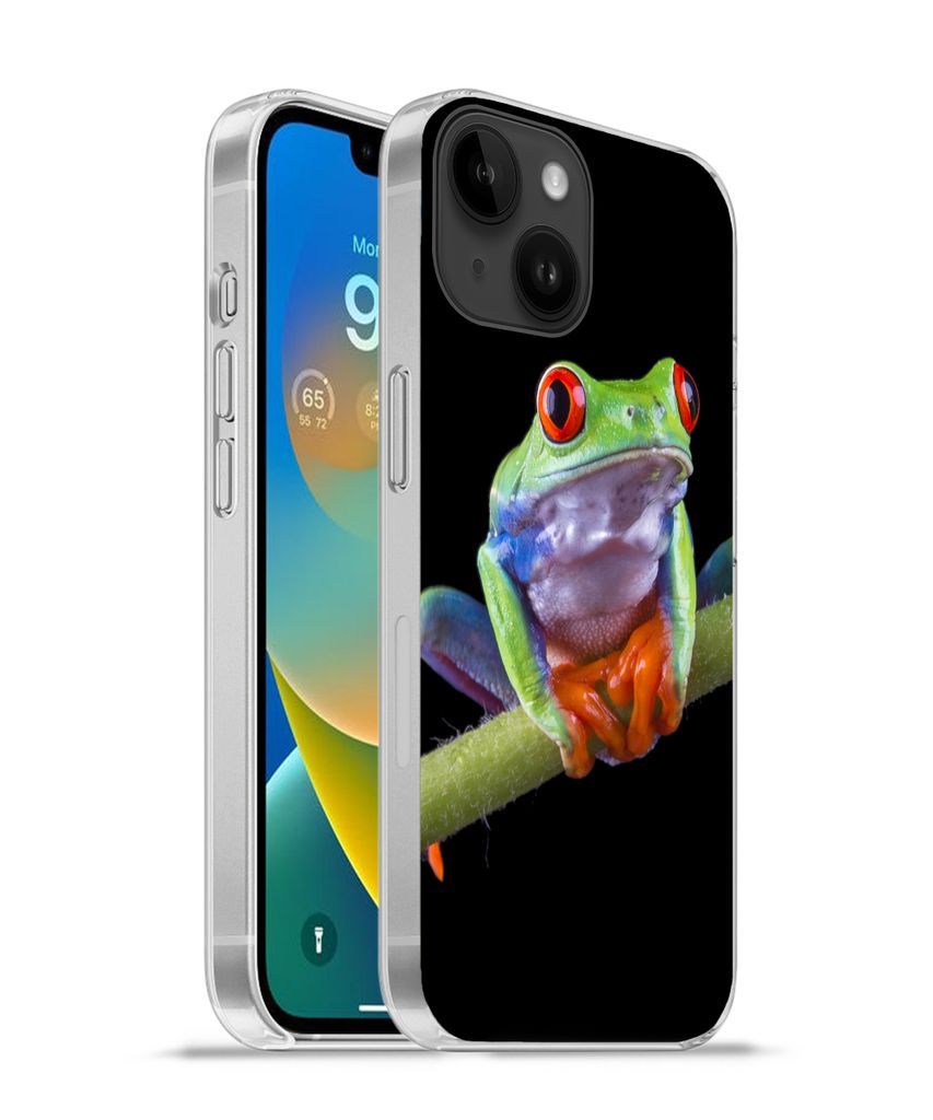 MuchoWow Handyhülle Schutzhülle Hülle für Apple iPhone 14 - Softcase Frosch - Pflanze - Schwarz Silikon Softcase Handy Hülle - Mobiltelefonh...