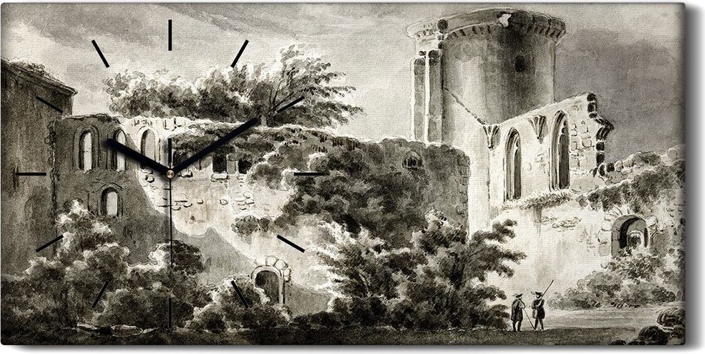 Wandbild Leinwand Bilder Wanduhr 60x30 Malerei Bäume Schloss Soldaten Kunst - schwarze Hände