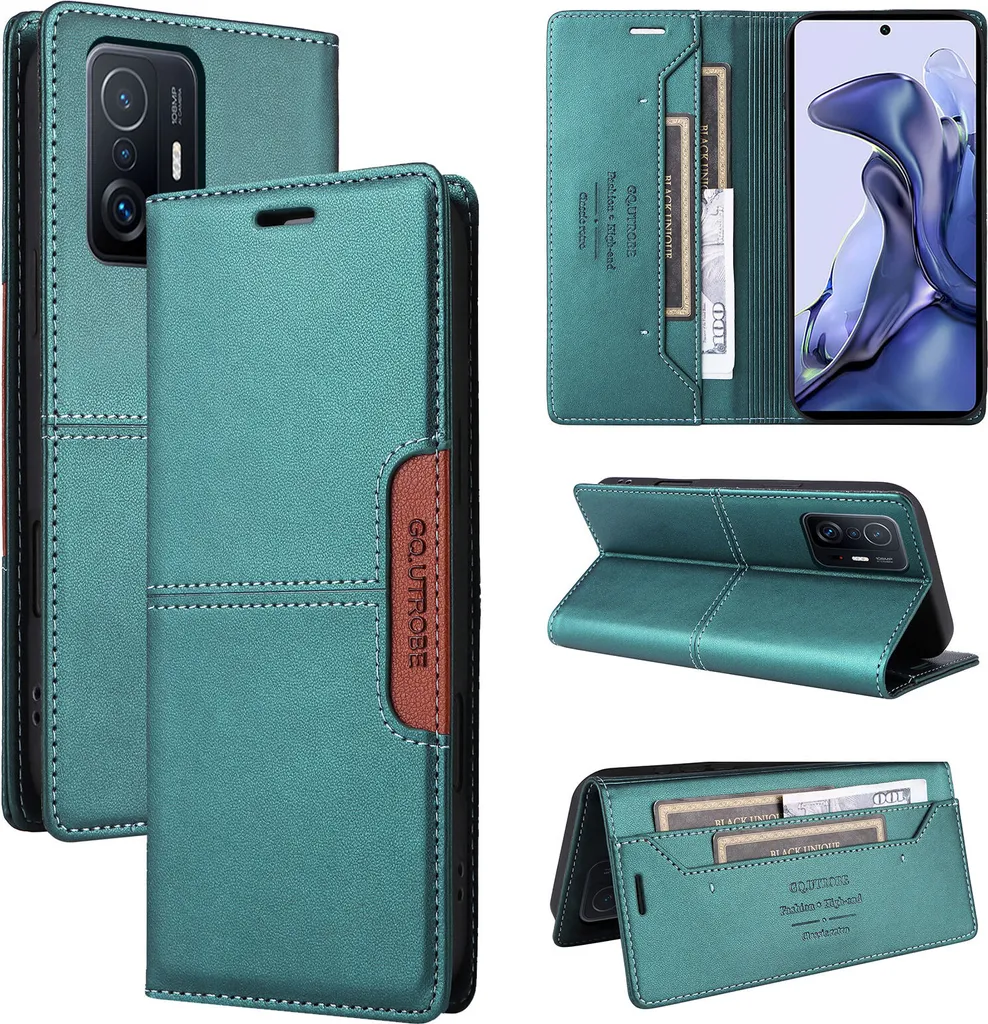 Cover Xiaomi 11T Pro Verde Professionale - Flip Case Pelle con Stand