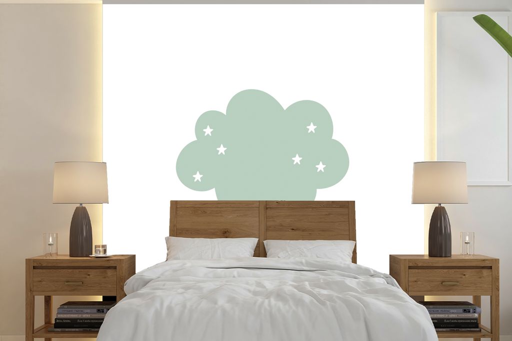 MuchoWow Fototapete für Wohnzimmer oder Schlafzimmer Wandtapete Vinyl Motivtapete Wolke - Mädchen - Jungen - Sterne - Pastell - Kind - 220x220 ...
