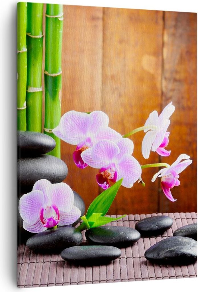 Bild auf Leinwand - Leinwandbild - Einteilig - Bambus Dekoration Blume Orchidee - 50x70cm - Wand Bild - Wandbilder - Leinwanddruck - Wanddekoration...