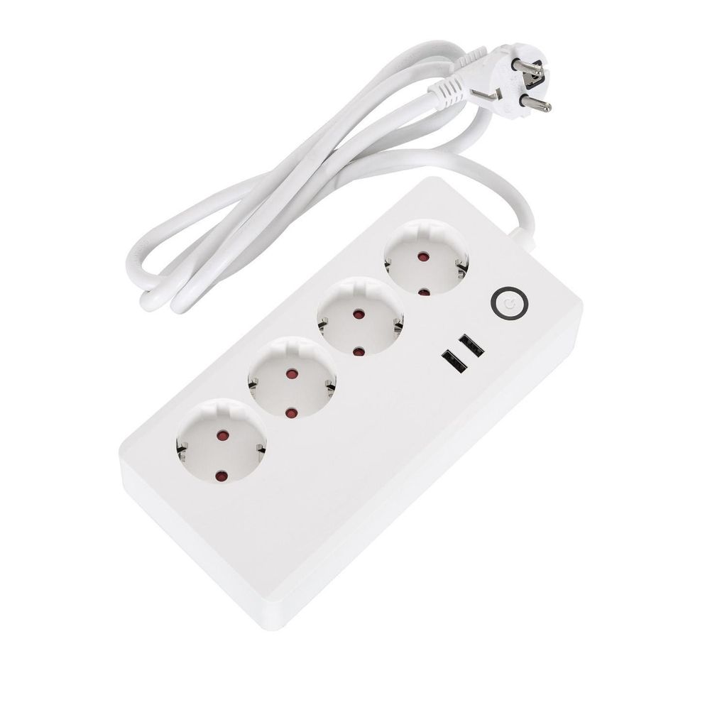 Steckerleiste mit 4 Steckdosen Typ F Schuko + 2 x USB WiFi Weiß