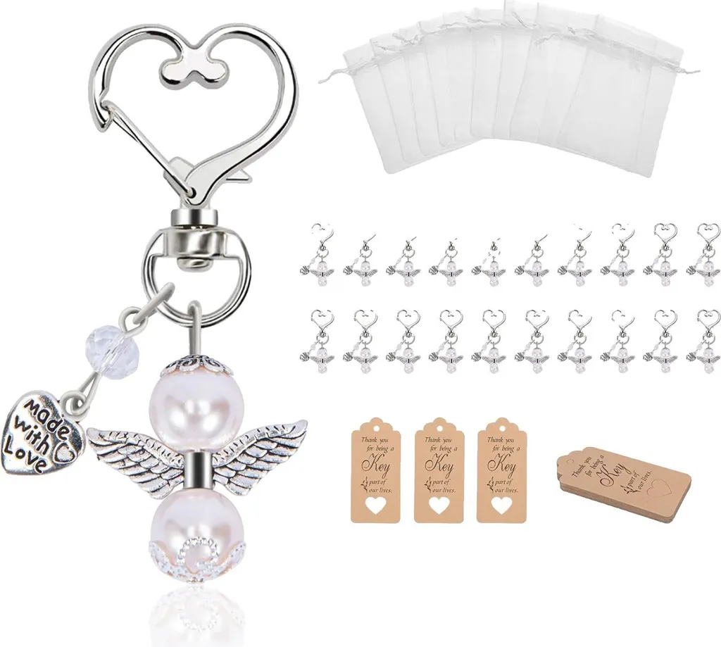 Ange porte-clés pour souvenirs de mariage et baptême avec sacs cadeaux inclus