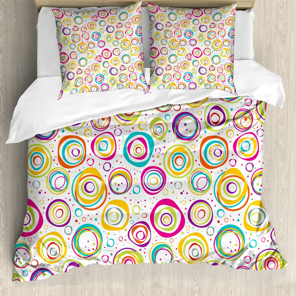 ABAKUHAUS Copripiumino geometrico, spirali e pois per bambini, antiacaro e anallergico, con federe, 155 cm x 220 cm - 80 x 80 cm, multicolore