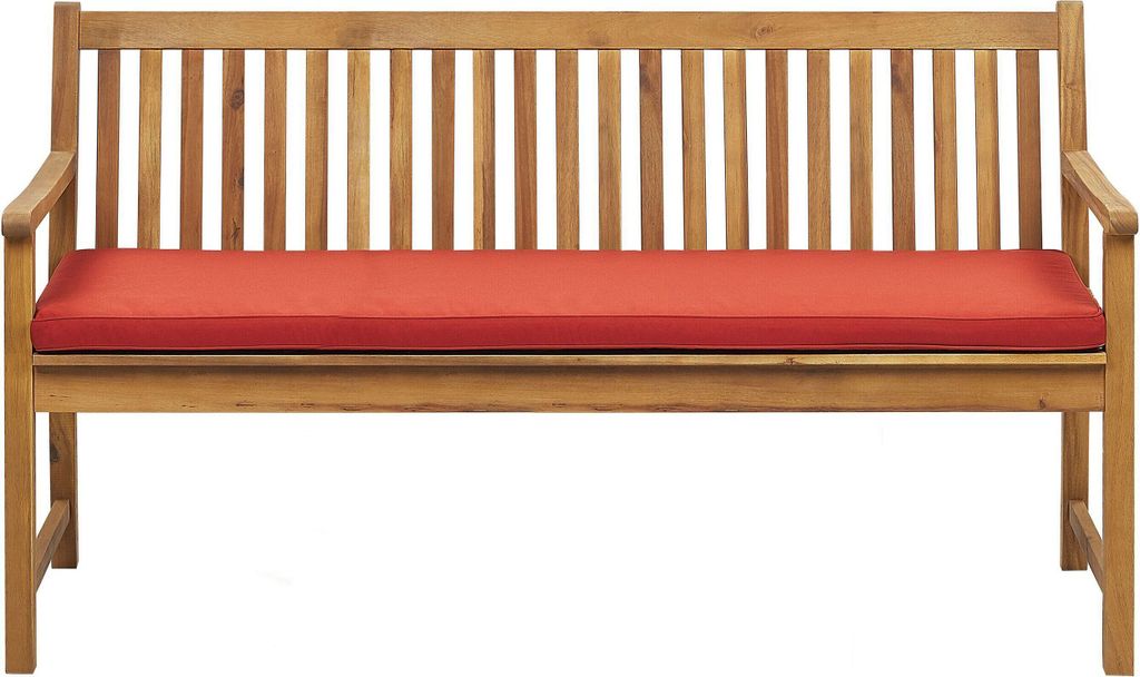 BELIANI Gartenbank mit Auflage DunkelrotAkazienholz 160 cm Landhaus Stil Gartenausstattung Balkon Terrasse Garten