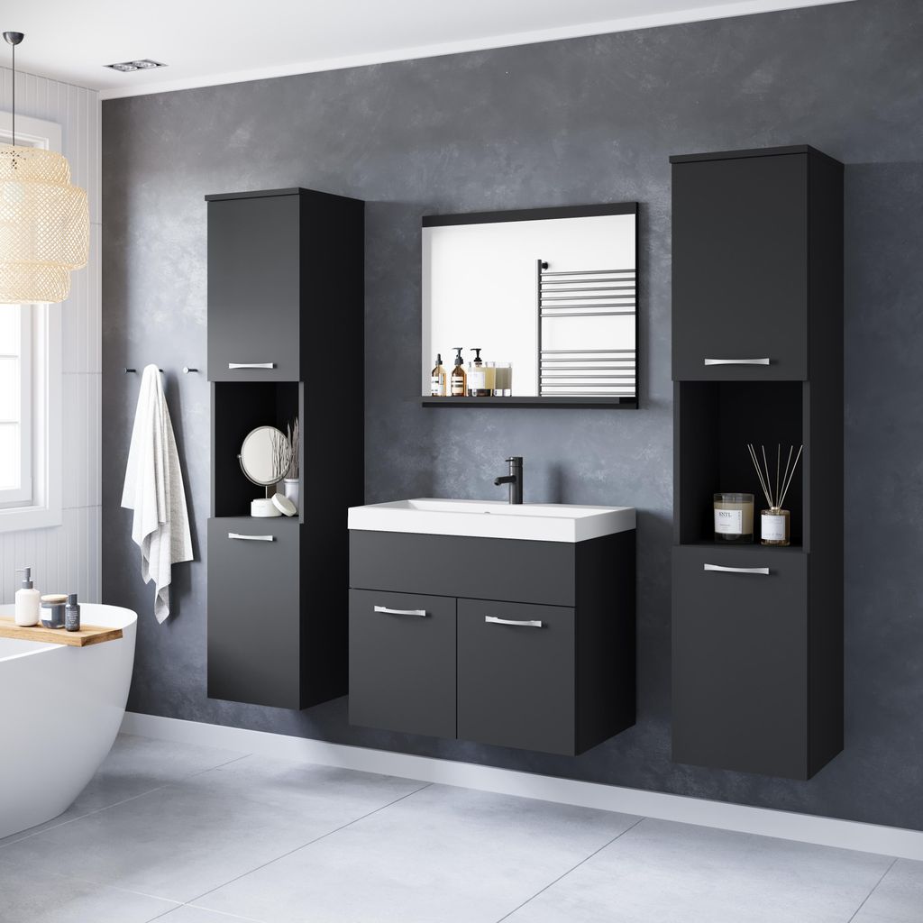 MINIO go for it, Badmöbel, 4-Teilig Set "MONAL", mit Waschbecken, Schwarz Farbe