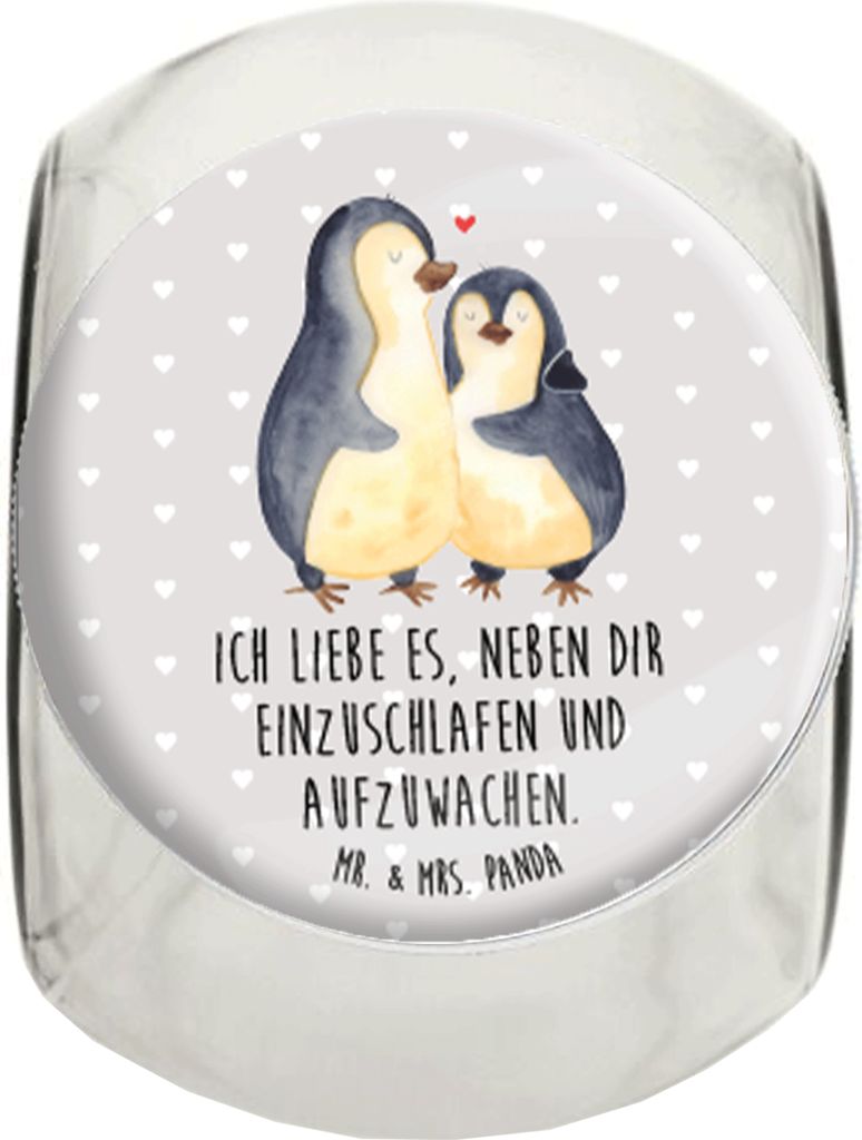 Mr. & Mrs. Panda Frischhaltedose Pinguine Einschlafen XL 2000ml - Grau Pastell - Geschenk, für Frauen, Partner, Freundin, Bonboniere, Hochzeitstag...