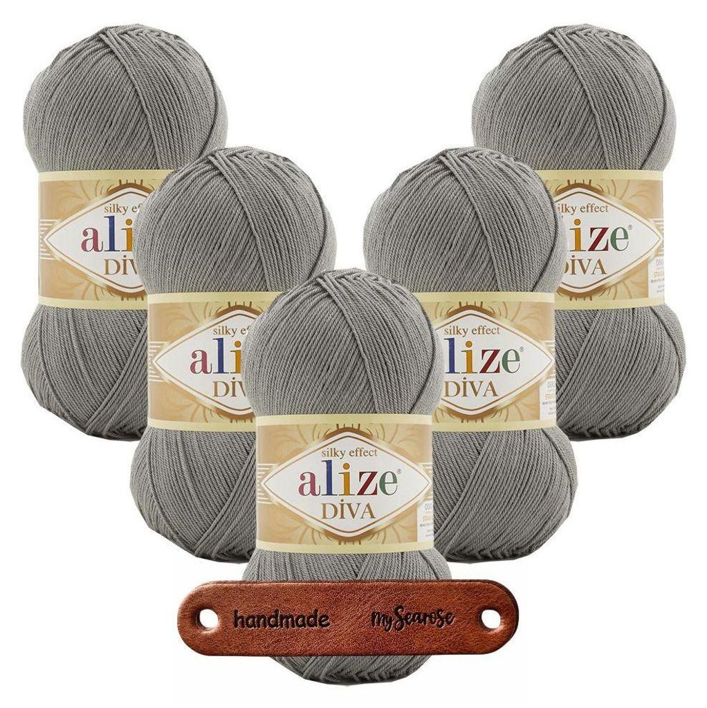 5 x ALIZE Diva 87 Coal Grey mit Label Produktbild 