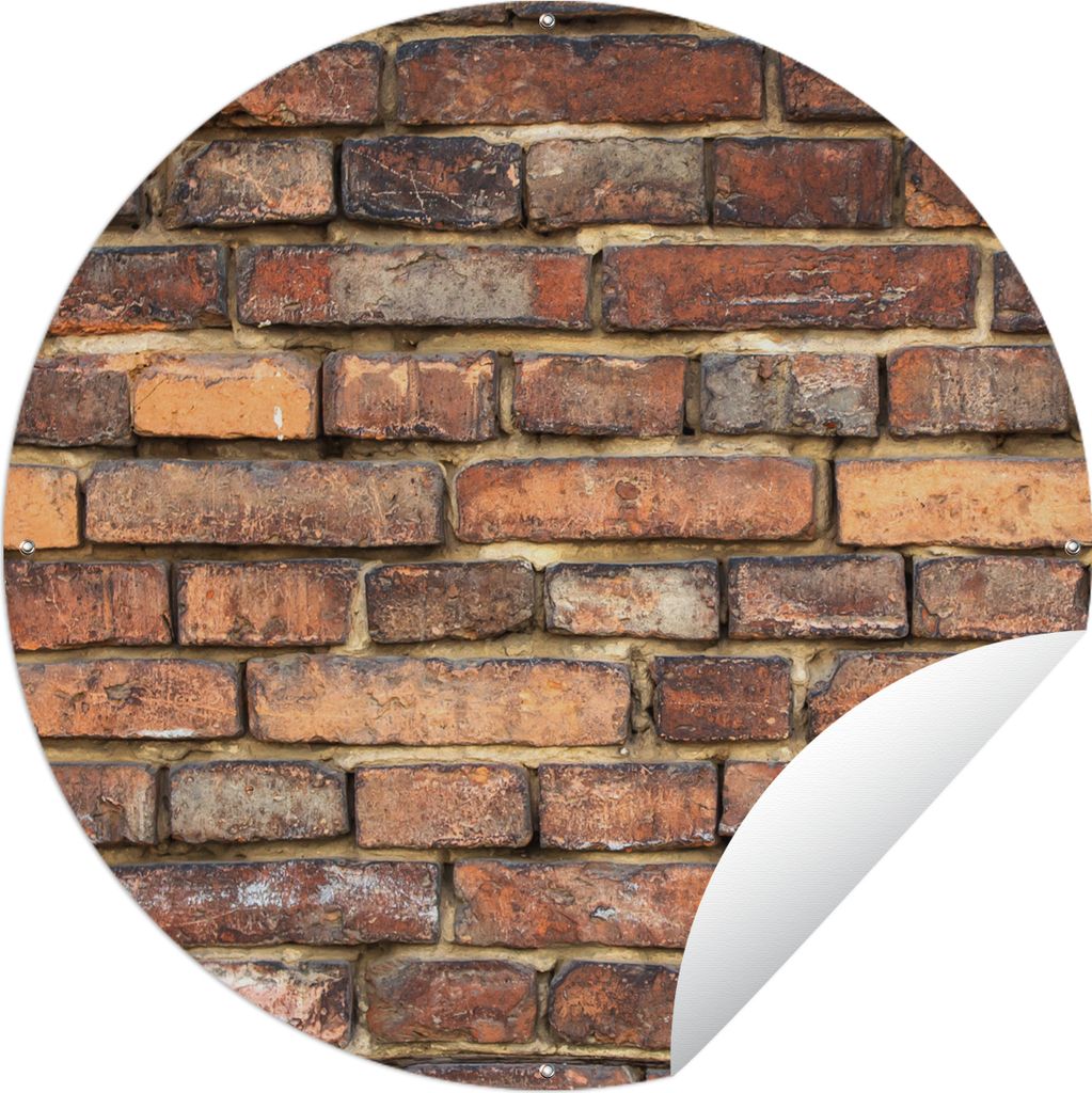 MuchoWow Gartenposter Outdoor-Poster Rund Backstein - Mauern - Rot - Braun Ø 120 cm Gartendeko Rundes Poster draußen