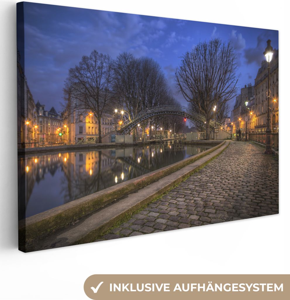 OneMillionCanvasses - Leinwandbilder - 150x100 cm, Paris - Nacht - Bäume, Wandbilder Kunstdruck Wanddekoration