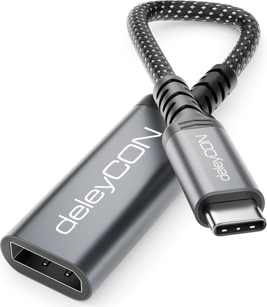 deleyCON USB-C auf DisplayPort Adapter Kabel (4K@60Hz, 2K@165Hz) - für DisplayPort Monitore - MST, Thunderbolt 3/4, für iPhone 17,16,15, Notebook...