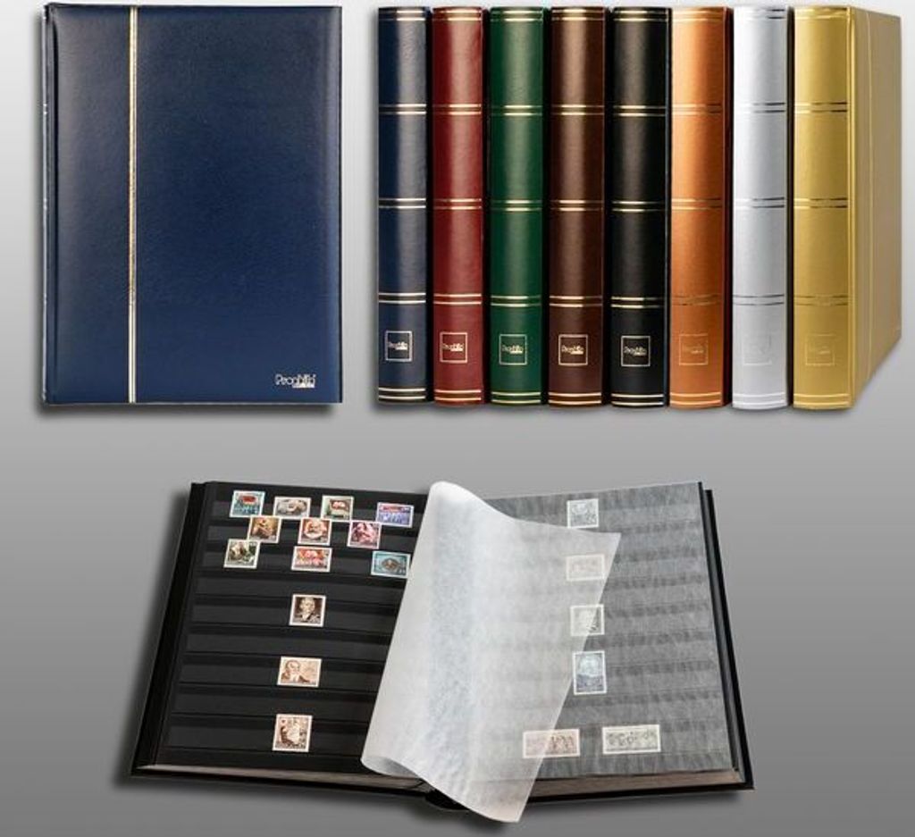 Prophila Collection 60 Schwarze Seiten Briefmarkenalbum Einsteckbuch wattierter Blauer Einband