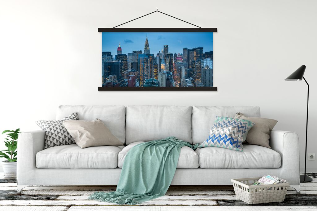 MuchoWow Textilposter New York - Skyline - Empire State Building 150x75 cm mit schwarzem Rahmen - Posterleiste