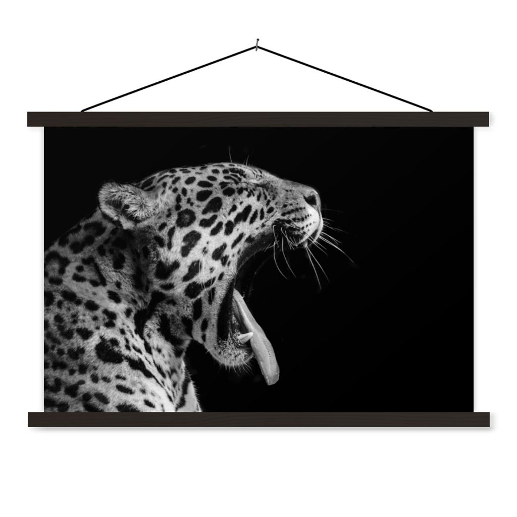 MuchoWow Textilposter Jaguar - Tier - Schwarz - Weiß 90x60 cm mit schwarzem Rahmen - Aufhängungssatz