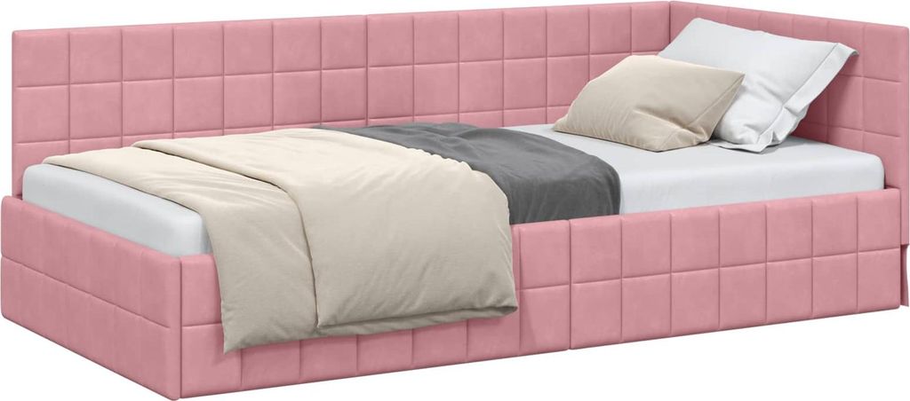 vidaXL Cadre de lit d'angle avec tête de lit rose 90 cm x Image du produit 