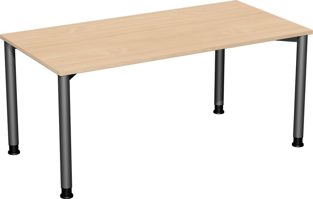 Schreibtisch, BxTxH 1600x800x680-800 mm, höhenverstellbar, Platte buche, Rundrohrgestell anthrazit
