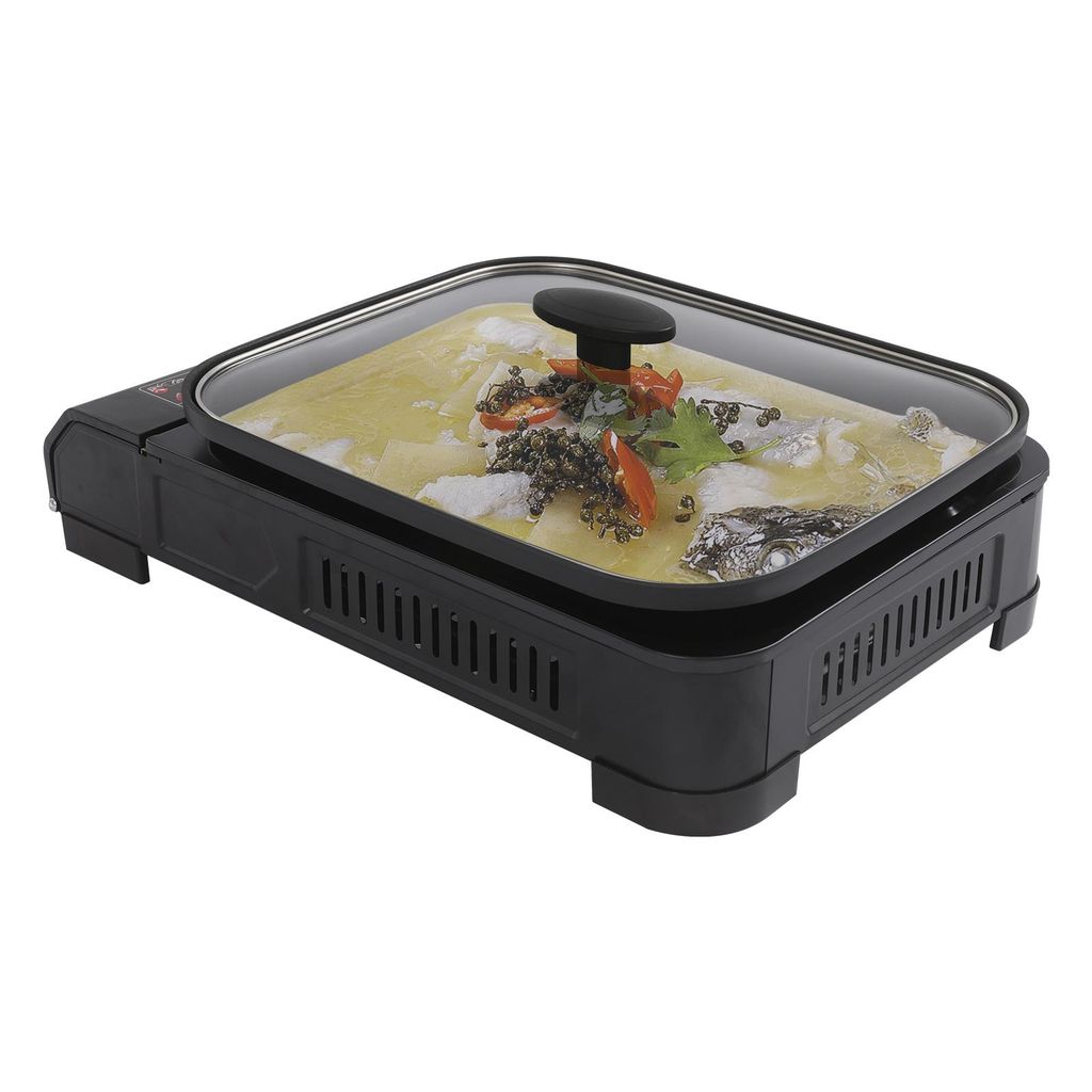 Gasgrillkocher, Butan-Kocher mit Grillpfanne, Tragbarer Camping-Gasherd, Schwarz