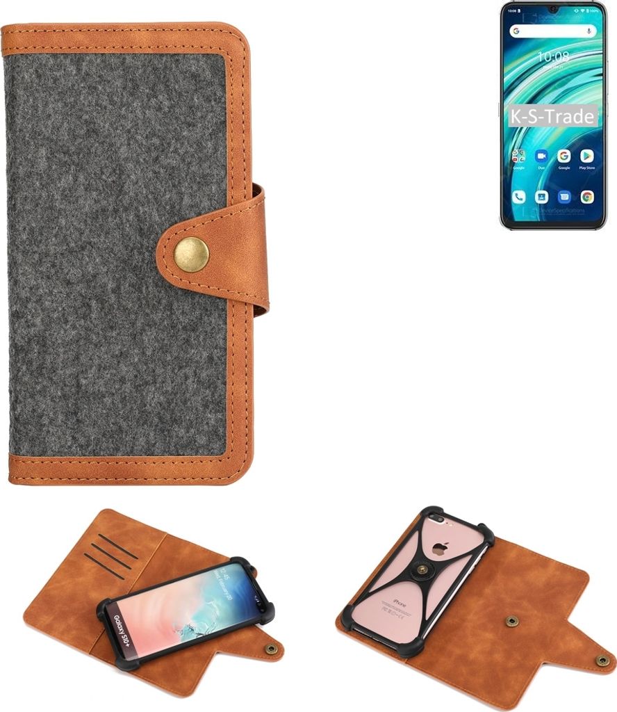 K-S-Trade Schutzhülle Handyhülle kompatibel mit UMIDIGI A9 Pro Filz Hülle Kunst-Leder dunkelgrau braun (1x)