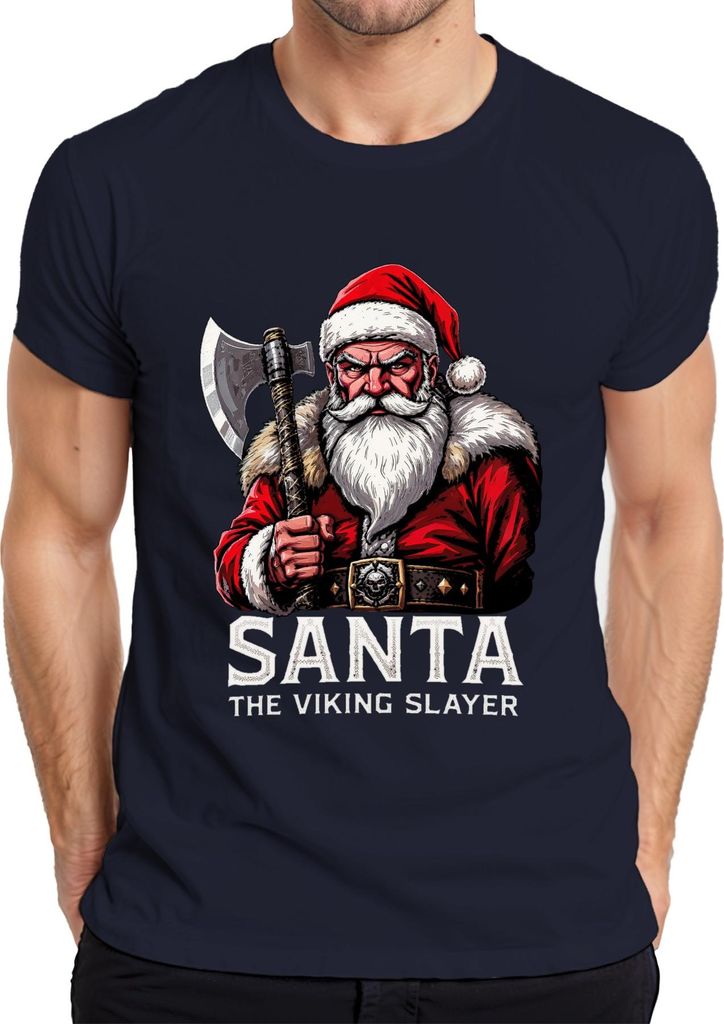 Santa The Viking Slayer Wikinger Axt Bart Weihnachten Geschenk Herren T-Shirt, Navy, 3XL