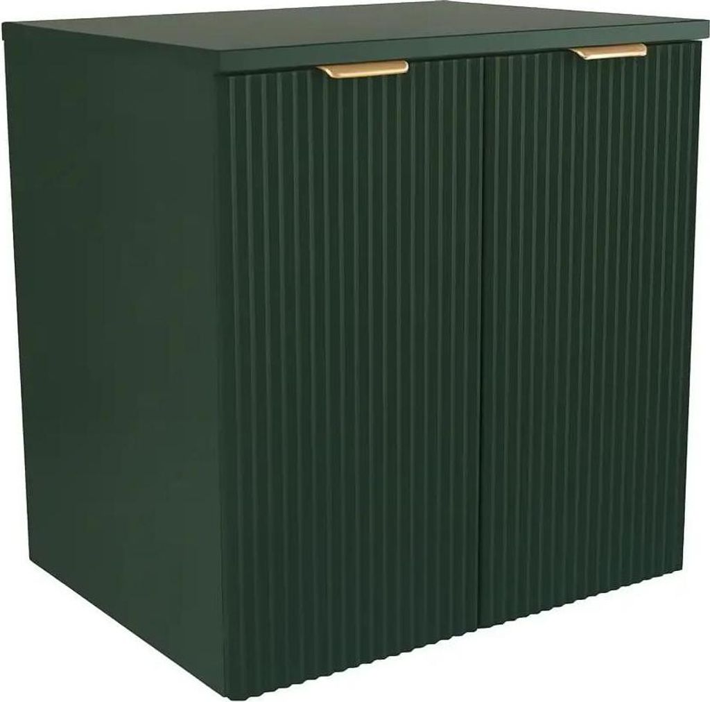 WENA Waschtischunterschrank mit Türen 60 cm, geriffelte Fronten, Griffe aus Metall in der Farbe Gold (Farbe: Salbei)
