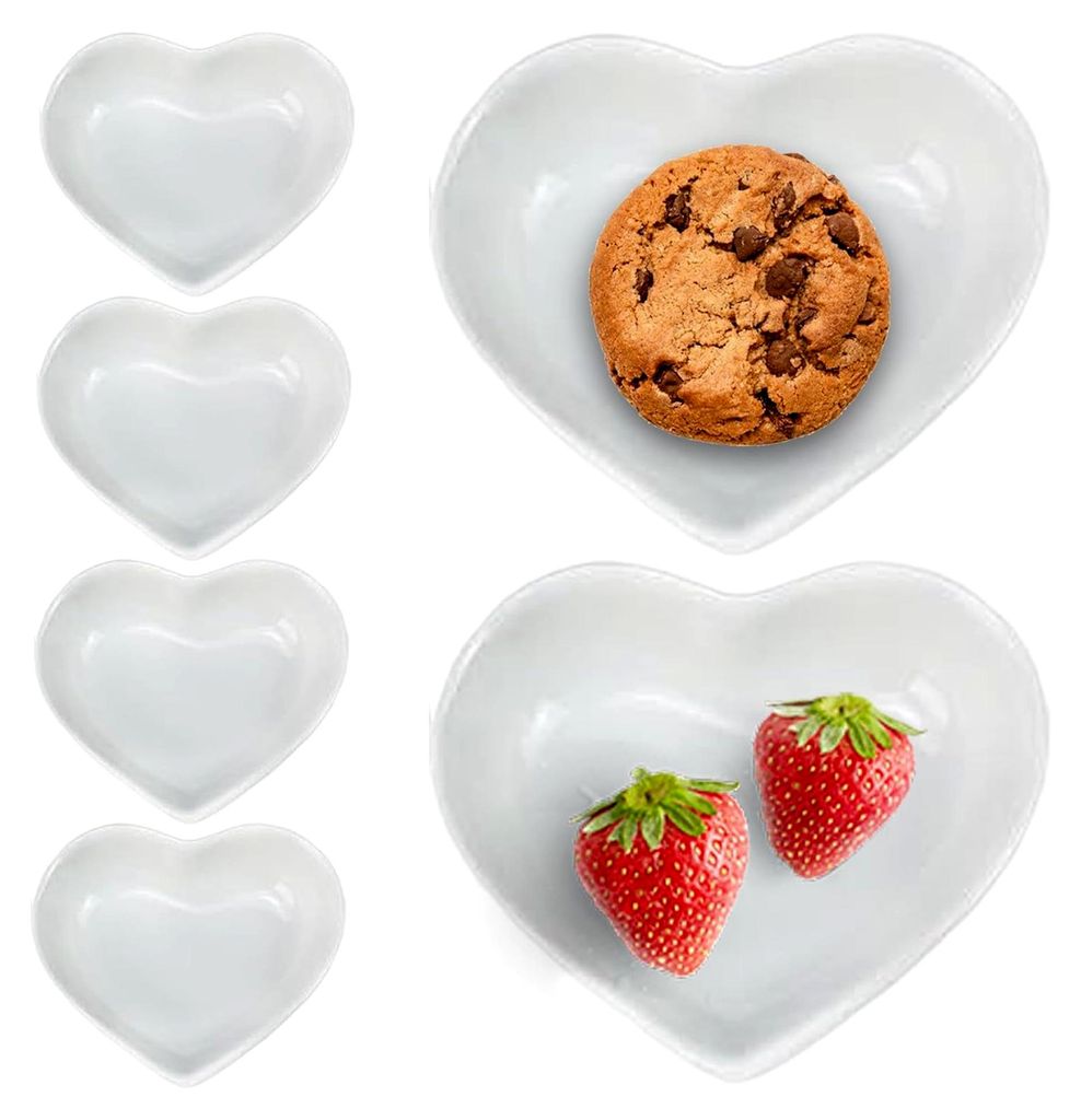 6 Stück Herzschalen 3,2 x 3 Zoll, Keramikschalen für Sojasauce, Dessert und Vorspeisen, weiß