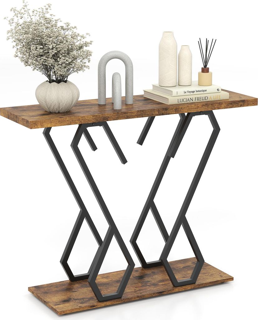 COSTWAY Konsolentisch, Eingangstisch mit Metallrahmen, verstellbaren Fußpolstern & Kippschutz-Sets, Flurtisch, Beistelltisch, 100x30x79cm