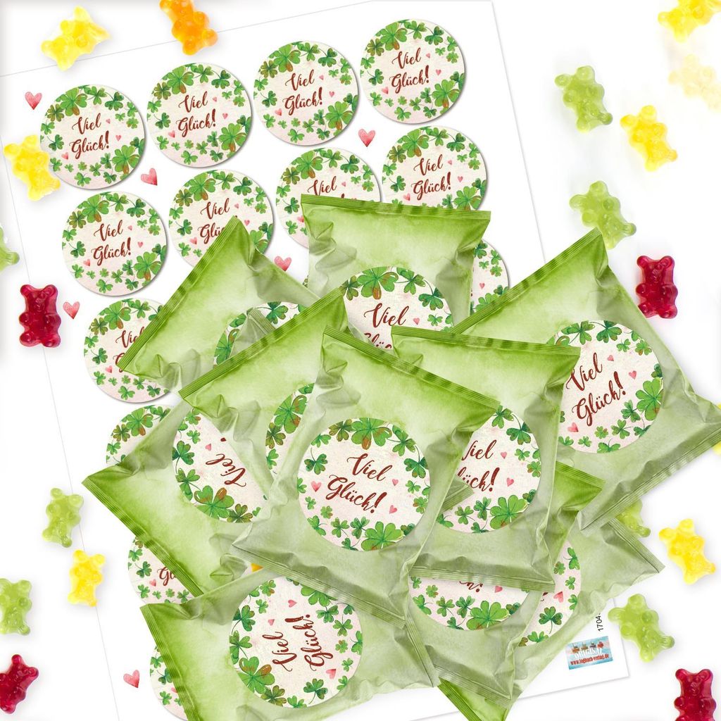 24 Gummibärchen Tüten + Aufkleber VIEL GLÜCK - kleines Produktbild 