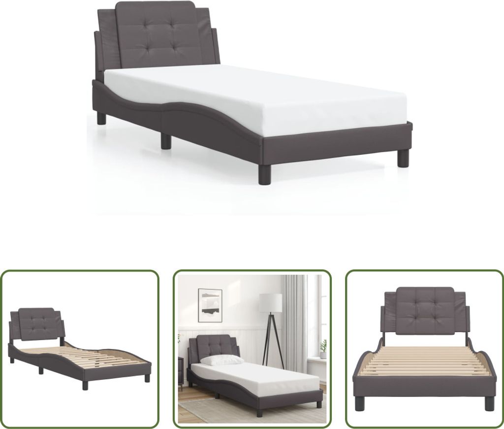 The Living Store Bettgestell mit Kopfteil Grau 90x190 cm Kunstleder