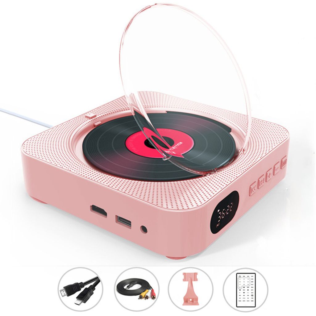ZELURXX CD-Player mit Bluetooth, DVD-Player, Repeater, Multifunktion, Wandmontage & mit Halterung, HDMI-Kabel, Fernbedienung, Rosa