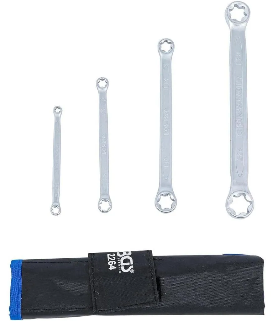 Jeu de 4 clés à oeil doubles Torx E6 à E24 en acier D-Work - 3